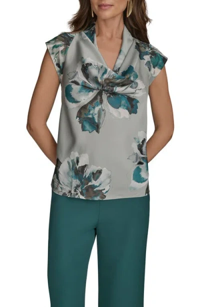 DONNA KARAN DONNA KARAN NEW YORK FLORAL COWL NECK TOP