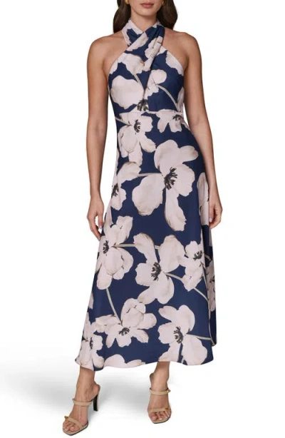 Donna Karan New York Floral Crepe Maxi Dress In Blue