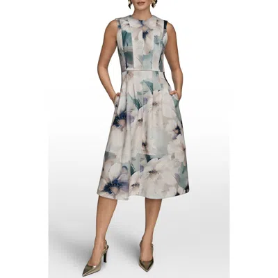 Donna Karan Sleeveless Watercolor Floral Midi Dress In Multi