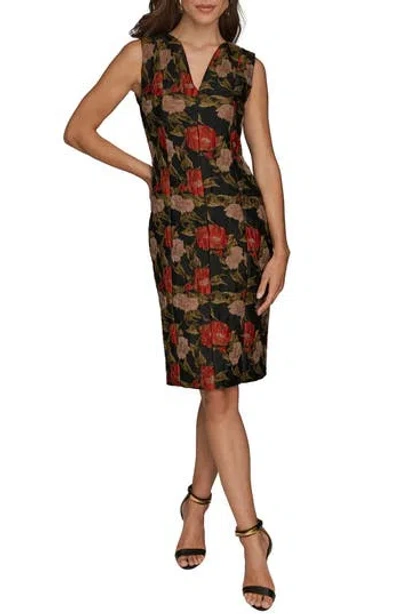 Donna Karan New York Floral Jacquard Sleeveless Dress In Autumn Red Multi