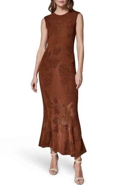 Donna Karan New York Floral Jacquared Sleeveless Dress In Brown