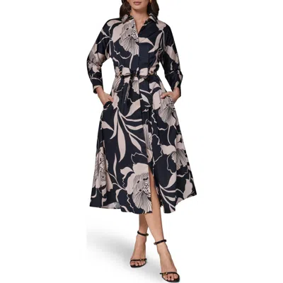 Donna Karan New York Floral Long Sleeve Fit & Flare Shirtdress In Blue