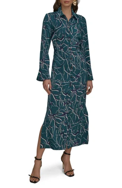 Donna Karan New York Floral Long Sleeve Shirtdress In Green
