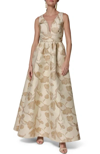 Donna Karan New York Floral Metallic Jacquard Gown In Brown