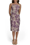 Donna Karan Women's Sleeveless Square-neckline Metallic Jacquard Midi Dress In Purple