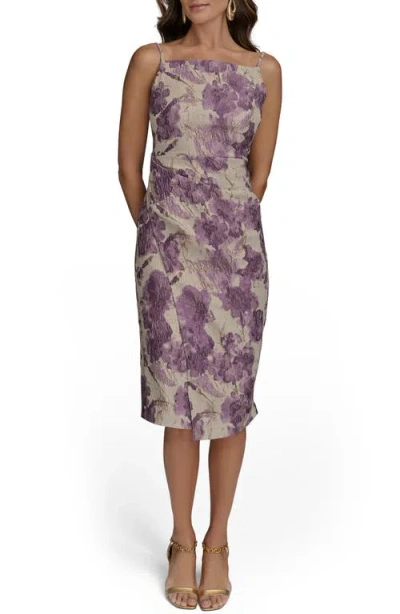 Donna Karan New York Floral Metallic Jacquard Midi Dress In Purple