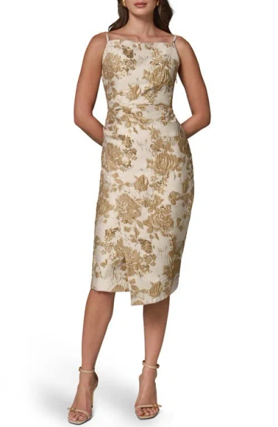 Donna Karan Sleeveless Jacquard Square Neck Midi Sheath Dress In White
