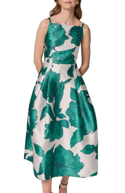 Donna Karan New York Floral Mikado Fit & Flare Gown In Green