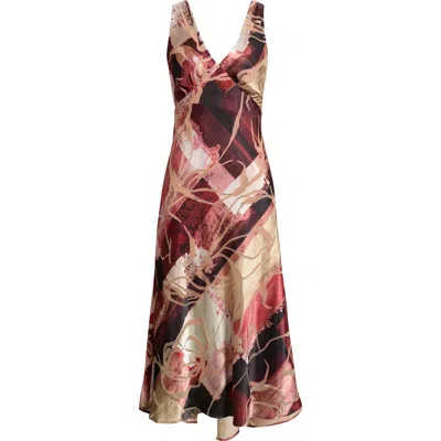 Donna Karan New York Floral Mixed Print Satin Dress In Brown