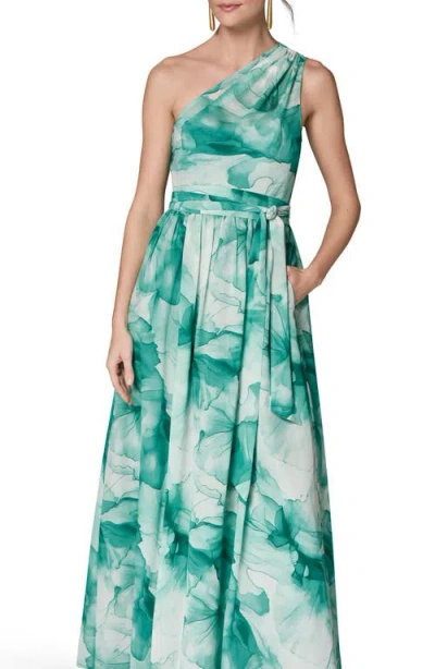 Donna Karan New York Floral One-shoulder Gown In Green