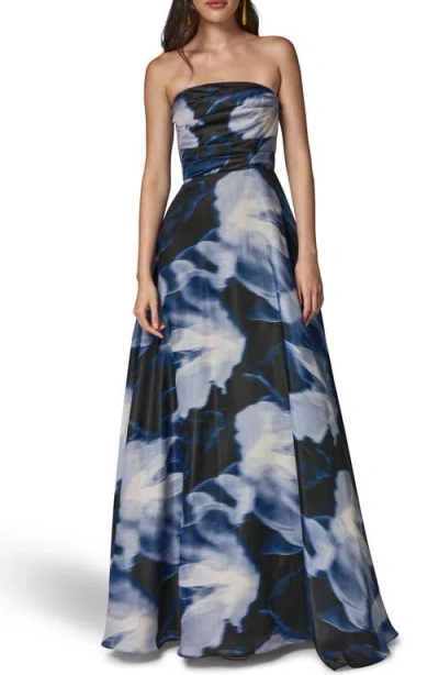 Donna Karan New York Floral Organza Strapless Gown In Blue
