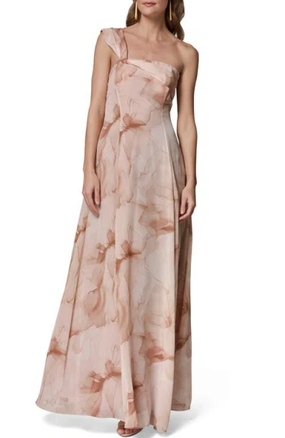 Donna Karan New York Floral Print Asymmetric Gown In Neutral