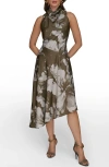 Donna Karan New York Floral Print Asymmetric Midi Dress In Green