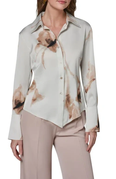 Donna Karan New York Floral Print Button-up Shirt In Gray
