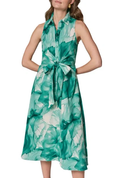 Donna Karan New York Floral Print Linen Blend Midi Dress In Green