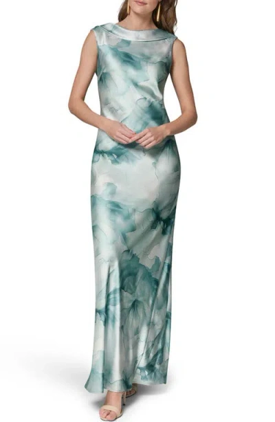 Donna Karan New York Floral Print Satin Gown In Multi