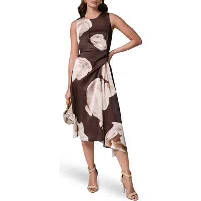 Donna Karan New York Floral Print Satin Midi Dress In Brown