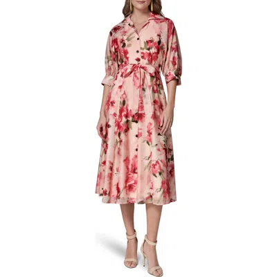 Donna Karan New York Floral Print Tie Waist Midi Shirtdress In Multi