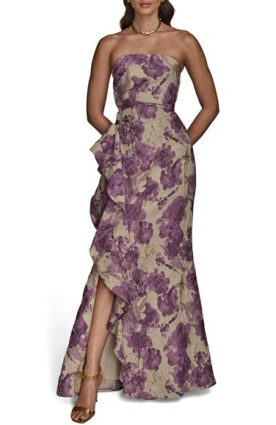 Donna Karan New York Floral Ruffle Strapless Jacquard Trumpet Gown