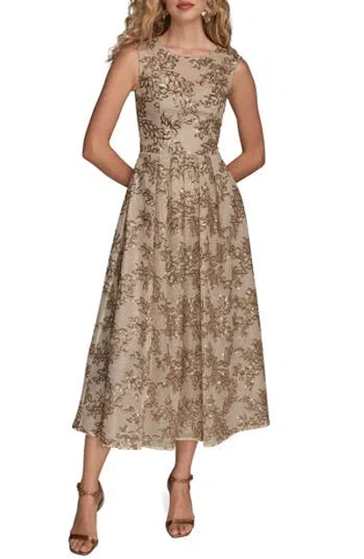 Donna Karan New York Floral Sequin Sleeveless Gown In Gray