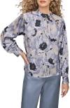 Donna Karan New York Floral Shoulder Button Long Sleeve Top In Multi