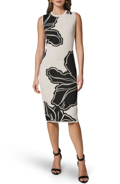 Donna Karan New York Floral Sleeveless Jacquard Midi Dress In Black