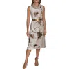 Donna Karan New York Floral Sleeveless Linen Blend Sheath Dress In Cobblstone