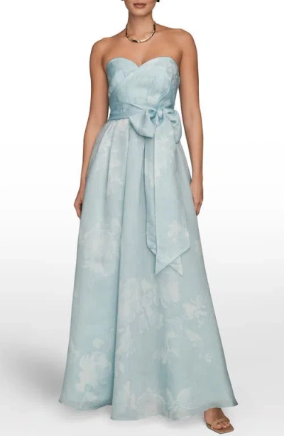 Donna Karan New York Floral Strapless Fit & Flare Gown In Blue
