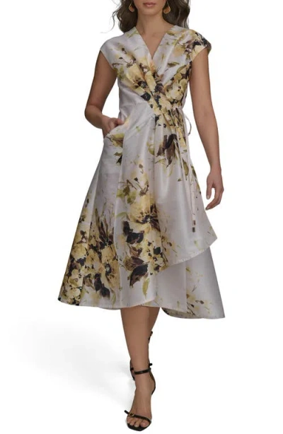 Donna Karan New York Floral Tiered Wrap Dress In Limoncello Multi