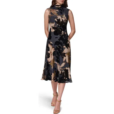 Donna Karan New York Floral Velvet Burnout Midi Dress In Black
