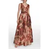 Donna Karan New York Floral Wrap Front A-line Gown In Brown
