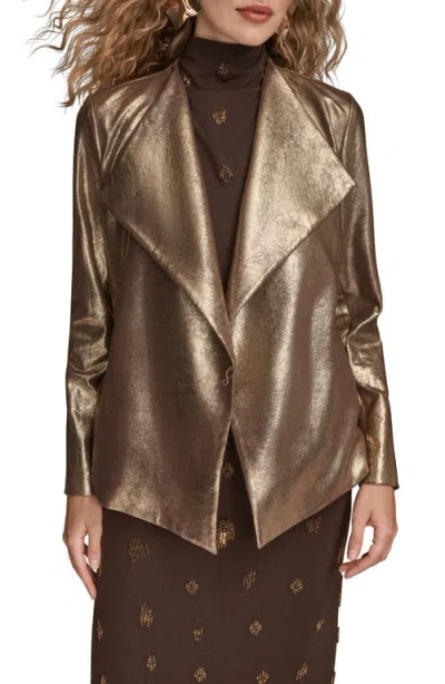 Donna Karan New York Flyaway Metallic Faux Leather Jacket In Gold