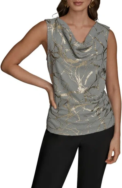 Donna Karan New York Foiled Sleeveless Cowl Neck Top In Gray