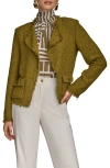 Donna Karan New York Fray Open Front Tweed Jacket In Green