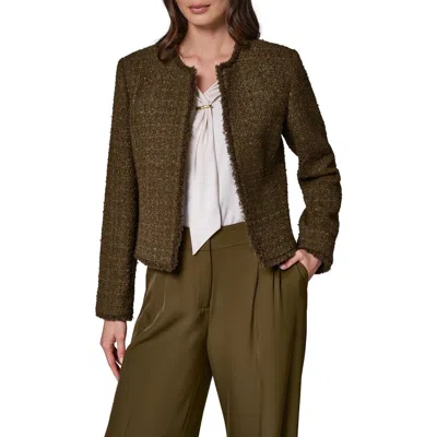 Donna Karan New York Fringe Open Front Jacket In Green