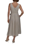 Donna Karan New York Gingham Linen Blend Faux-wrap Midi Dress In Tuscan Grey