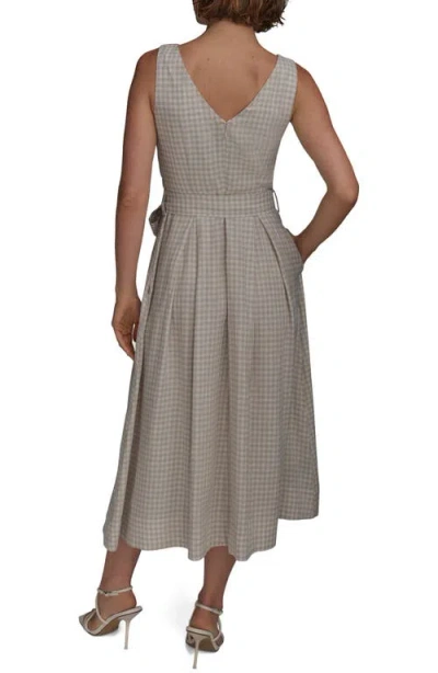 Donna Karan New York Gingham Linen Blend Faux-wrap Midi Dress In Tuscan Grey