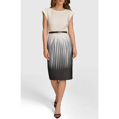 Donna Karan New York Gradient Stripe Belted Sheath Dress In Black Cream