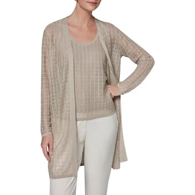 Donna Karan New York Grid Pattern Metallic Cardigan In Gray