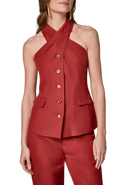 Donna Karan New York Halter Linen Blend Vest In Red
