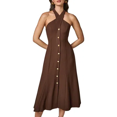 Donna Karan New York Halter Midi Dress In Brown