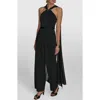 Donna Karan New York Halter Neck Chiffon & Satin Jumpsuit In Black