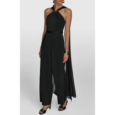 Donna Karan New York Halter Neck Chiffon & Satin Jumpsuit In Black