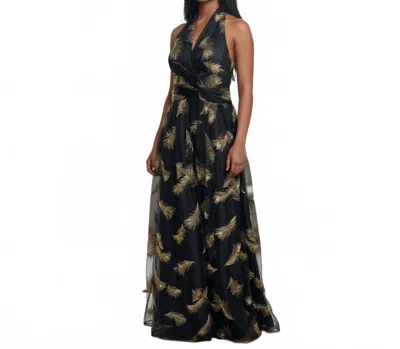 Donna Karan New York Halter-neck Maxi Dress In Black Gold
