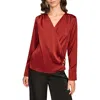 Donna Karan New York Hammered Satin Faux Wrap Top In Red