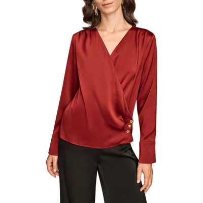 Donna Karan New York Hammered Satin Faux Wrap Top In Red