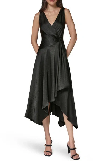 Donna Karan New York Hammered Satin Handkerchief Hem Dress In Black