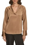 Donna Karan New York Hammered Satin Top In Brown