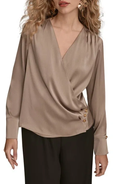 Donna Karan New York Hammered Satin Wrap Top In Brown