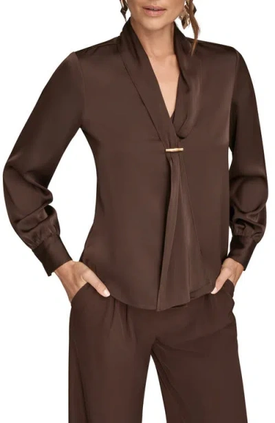 Donna Karan New York Hammered Satin Wrap Top In Brown